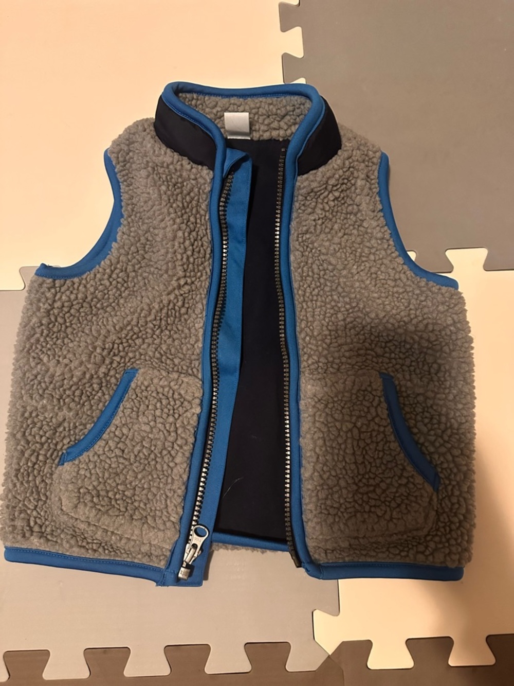 Old Navy Gray Sherpa-Lined Vest with Blue Trim